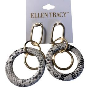 Ellen Tracy snake print & gold accent earrings NWT